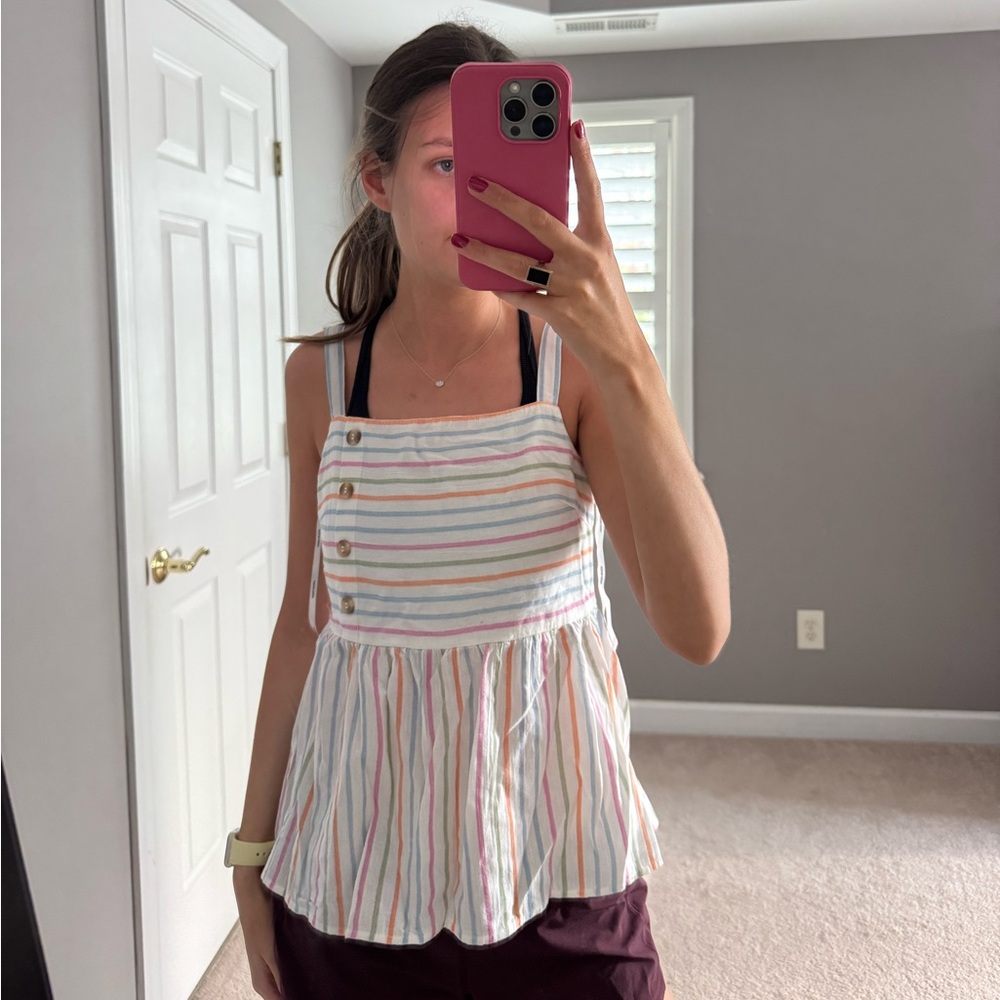 Striped Sleeveless Top with Button Detail